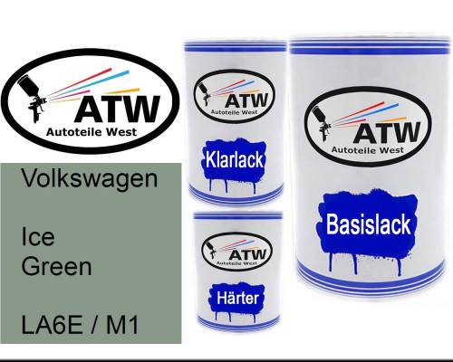 Volkswagen, Ice Green, LA6E / M1: 500ml Lackdose + 500ml Klarlack + 250ml Härter - Set, von ATW Autoteile West.